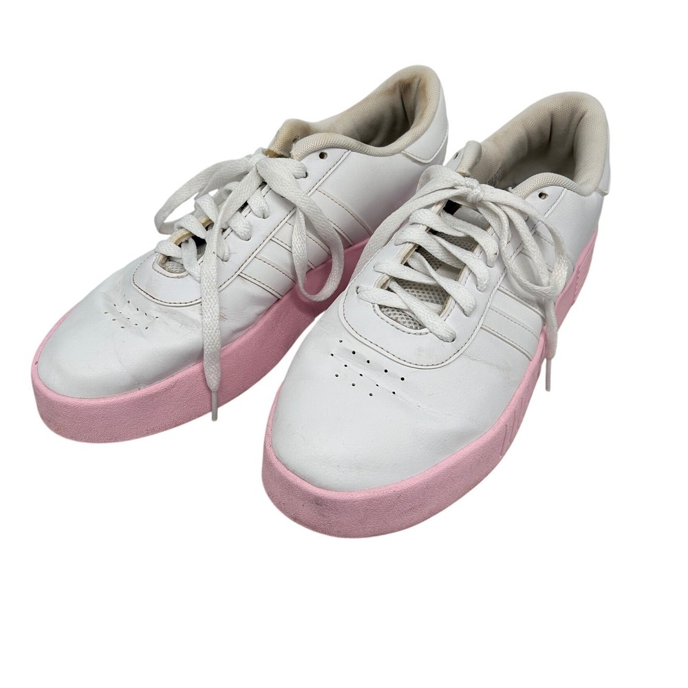 Adidas Womens VL Court Bold White Pink Platform Sneakers‎ Shoes Size 10
